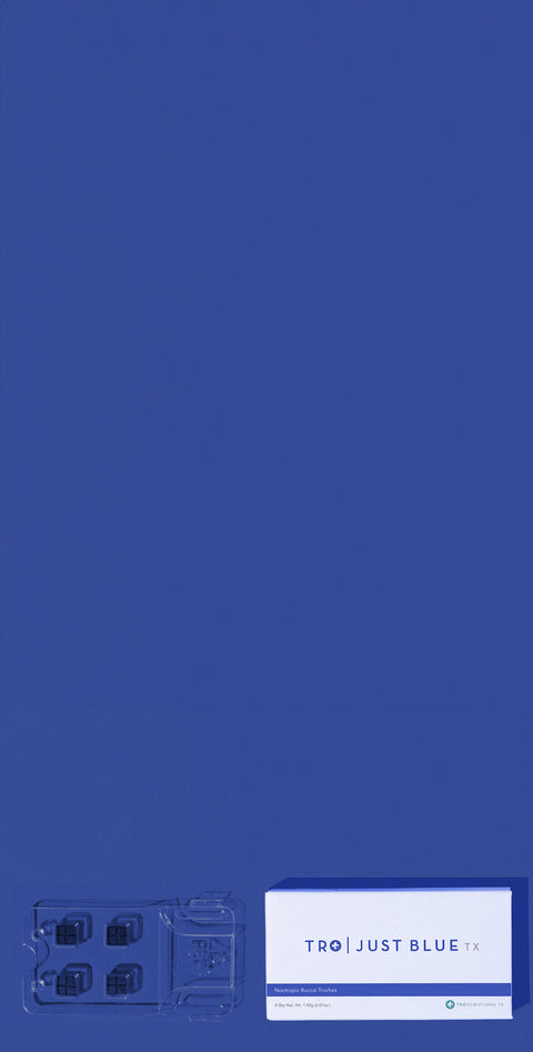 Do you feel like there's no end to your unrelenting fatigue, poor endurance, and inflammation?Experience pure cellular revitalization with Just Blue, our pure 16 mg methylene blue troche. Just Blue will brighten your focus, decrease inflammation, and boost your energy and endurance.