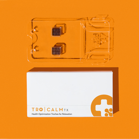 a box of Tro Calm with its contents laid out next to it