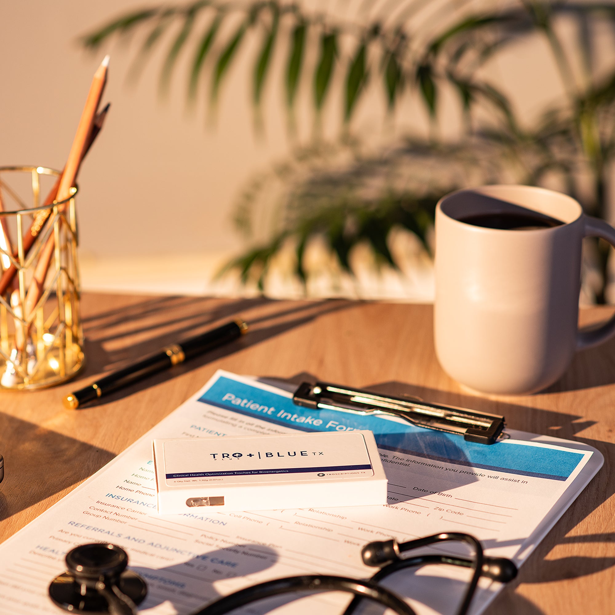 Tro+ Blue on top of a patient information form